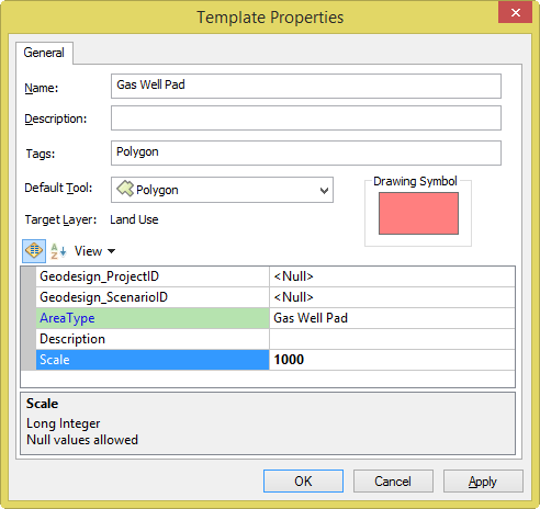 Set a default value in the Template Properties dialog box